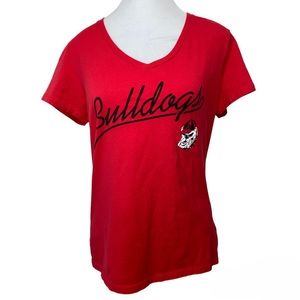 Hanes UGA Georgia Bulldogs V-Neck Short Sleeve T-Shirt Women’s Medium College